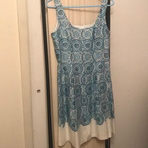 NWT Nine West blue and gray pattern cotton dress. Belt optional.